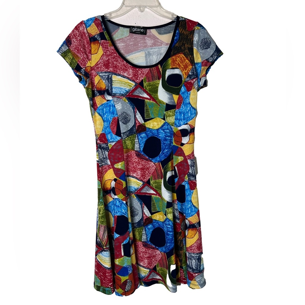 Gitana Women’s Colorful Artistic Abstract Vintage Inspired Midi Dress